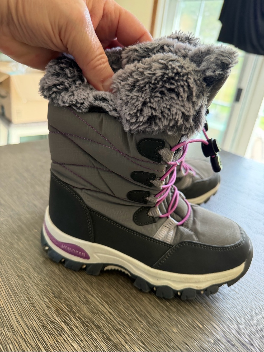 Kids Winter Snow Boots - Gray with Purple. B138